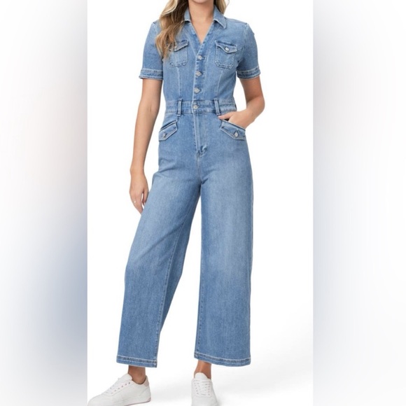 PAIGE NWT Blue Denim Harper Ankle Jumpsuit 4 Anthropologie Wide Leg